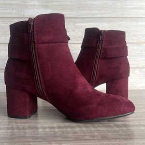 Kelly & Katie Tessano Burgundy Faux Suede Bow Ankle Boots